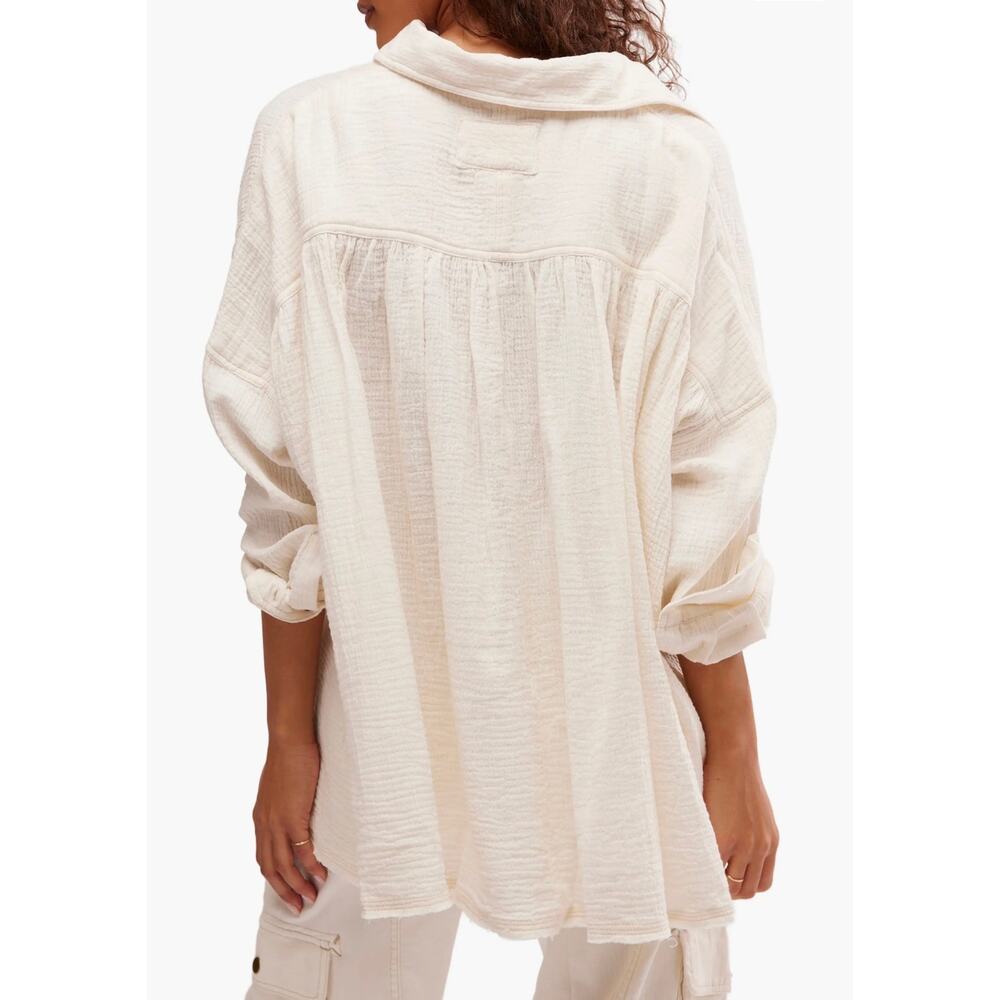 Free People We the Free Cardiff Cotton Gauze Button Up Shirt S Cream Oversized - Picture 2 of 9